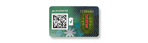 Grünes Hologramm von Brother mit QR-Code, einem grünen Häkchen und Brother in Rot